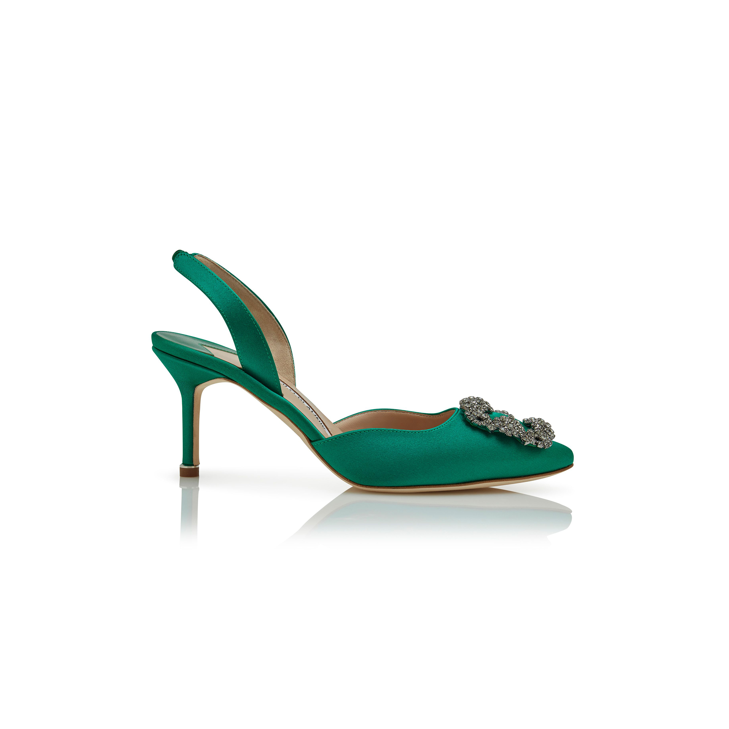 man010 B1ahn*k hangisli green satin jewel buckle slingback pumps 419-0473-0007